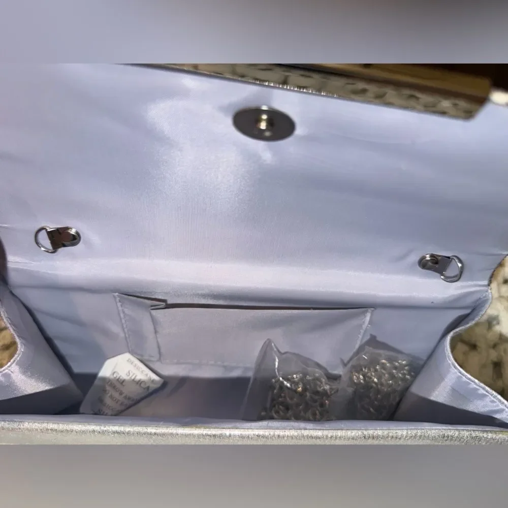 Silver Glitter Evening Clutch Formal Party Wedding Handbag